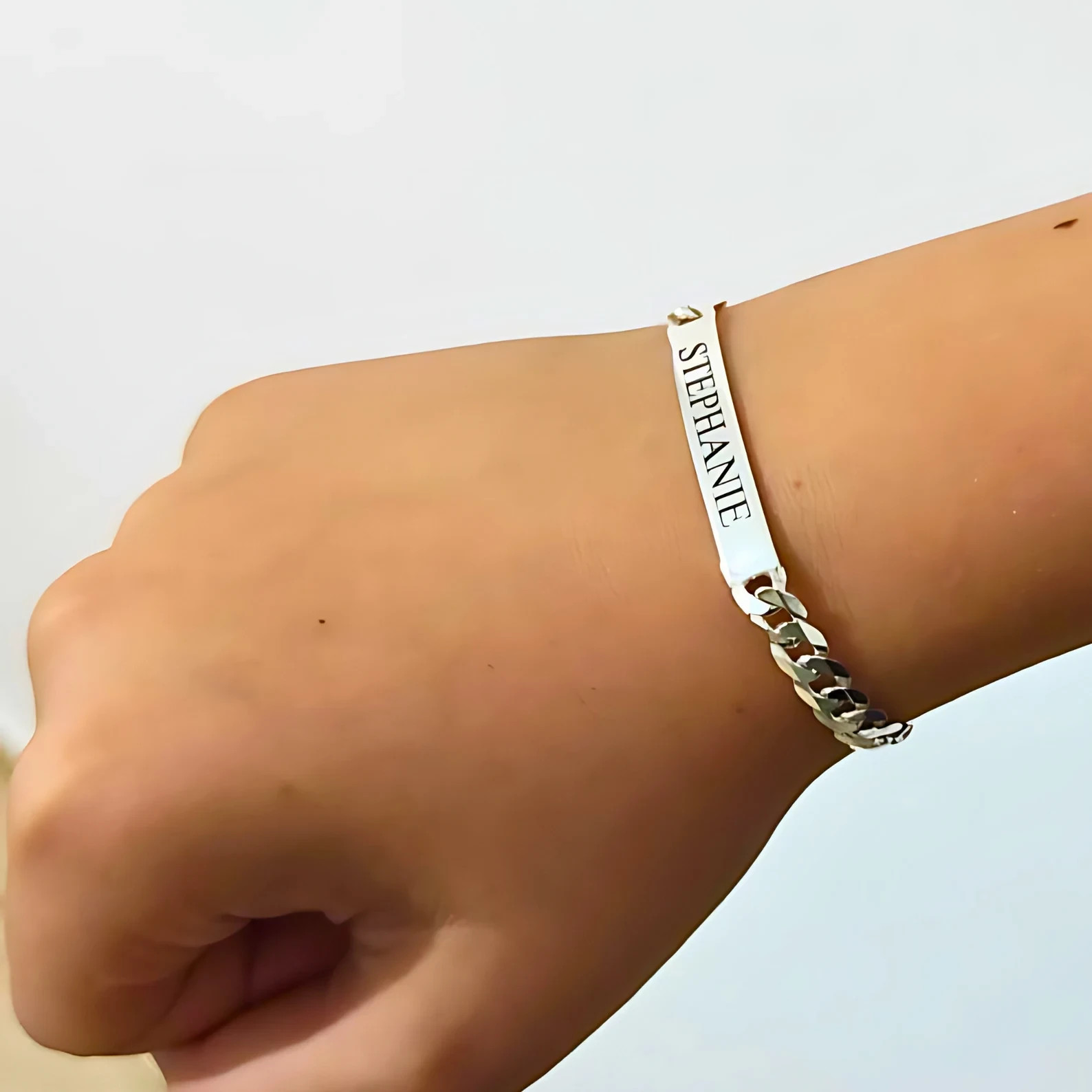 925 Sterling Silver Cuban Link ID Bracelet Personalized Engraved Name Bar Gift