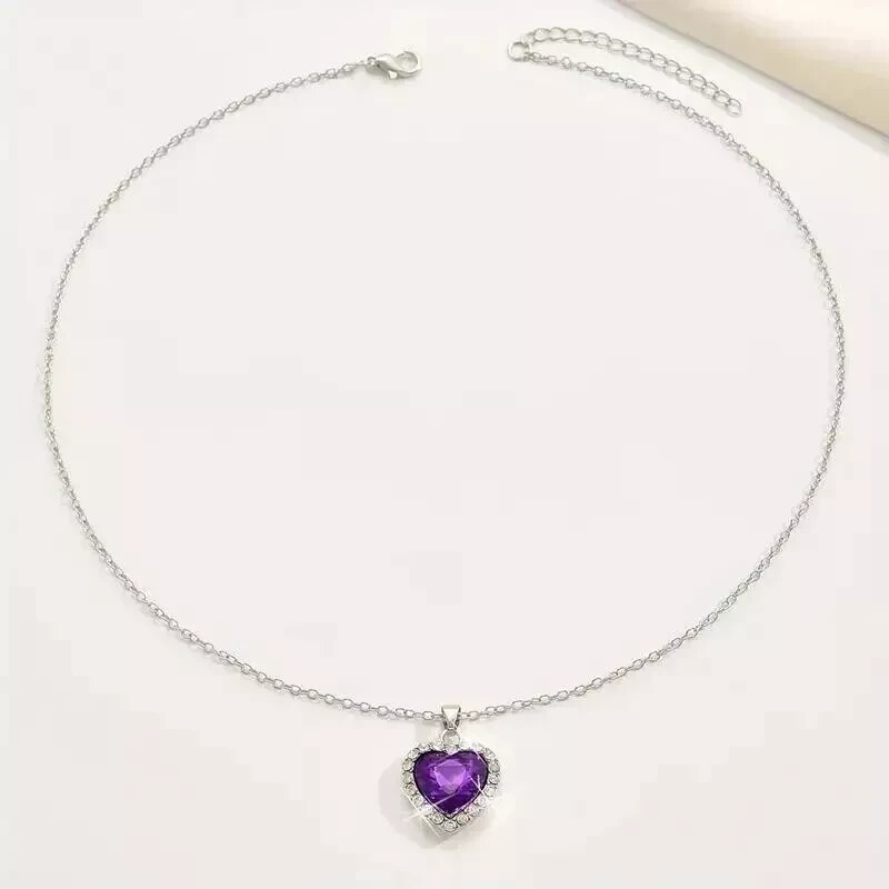 Heart Cut Simulated Purple Amethyst Halo Stunning Pendant 14k White Gold Plated