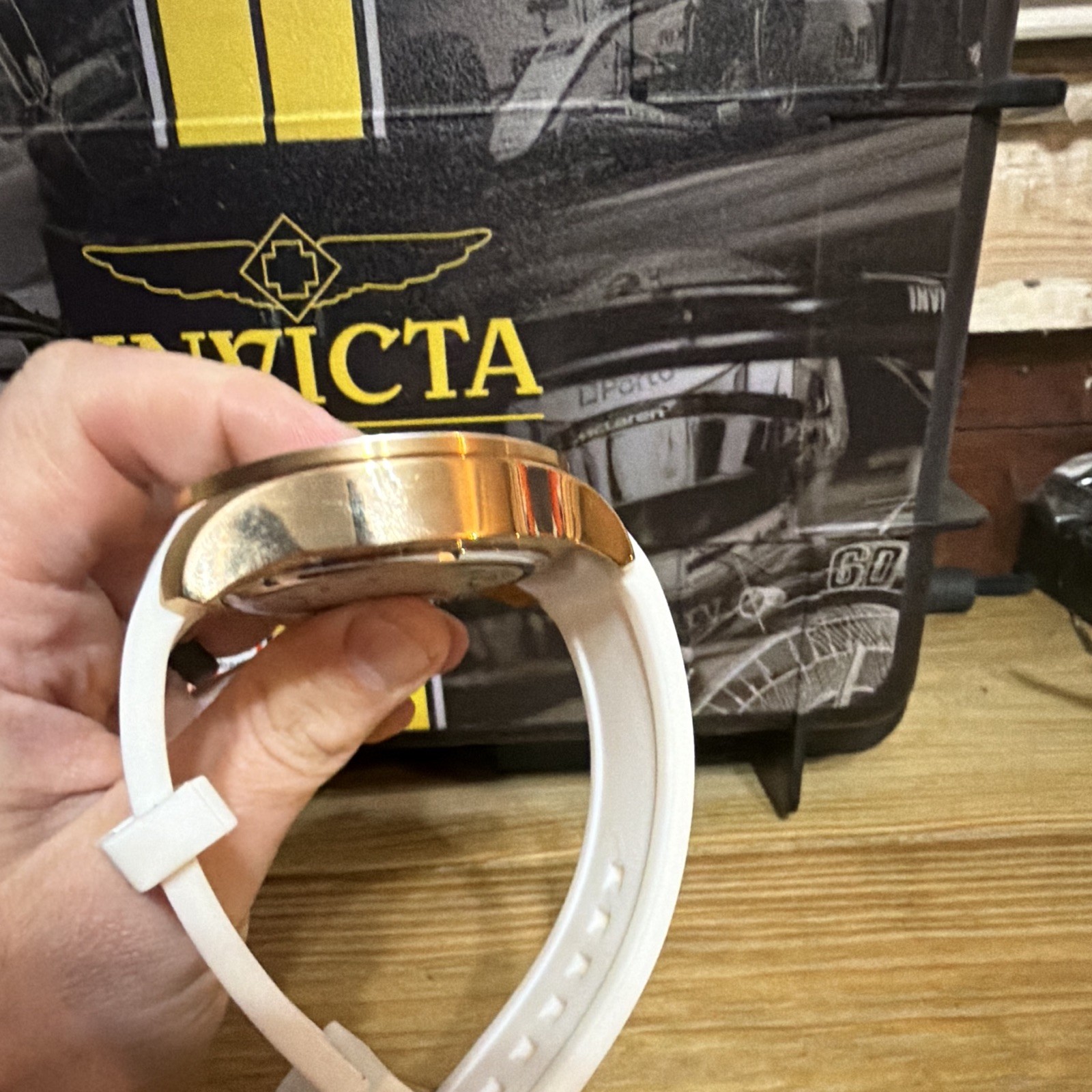 Invicta Pro Diver Men’s Quartz Date Day 24-Hour White Dial Gold Tone White Strap