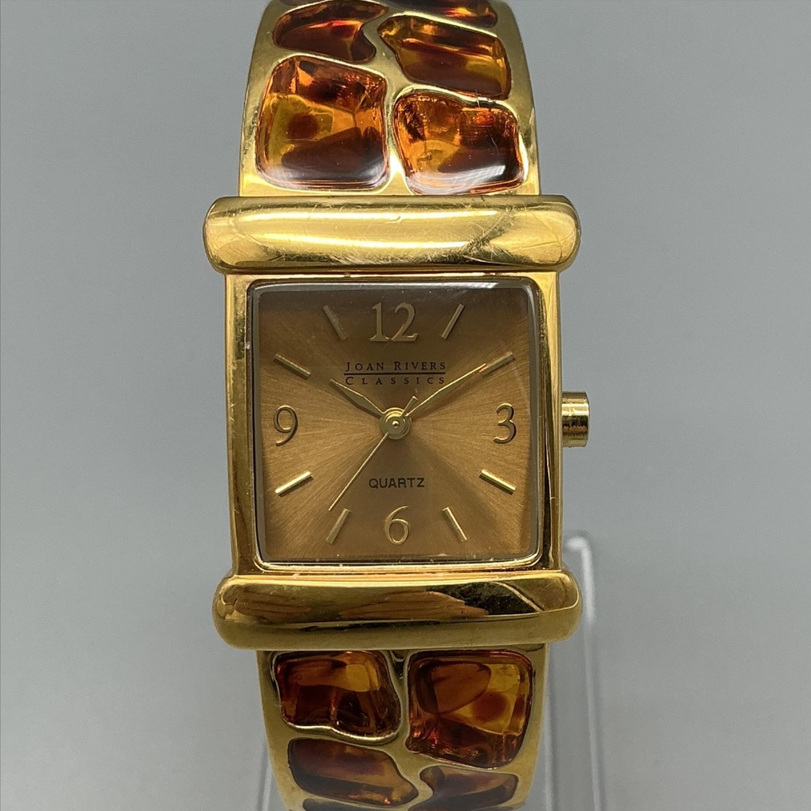 Joan Rivers Womens Watch 24mm Gold Dial Faux Tortoise Resin Bangle New Battery