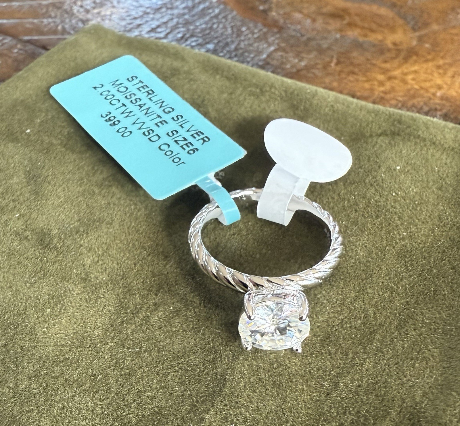 Engagement Wedding SIZE 6 Moissanite Ring 925 Sterling Silver $399 Retail Rope
