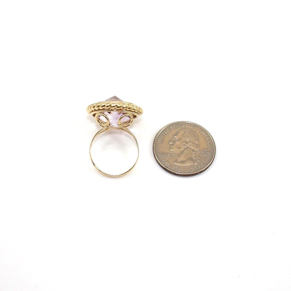 Milor Italy 14K Yellow Gold Purple Amethyst Dome Cocktail Ring Size 7.5