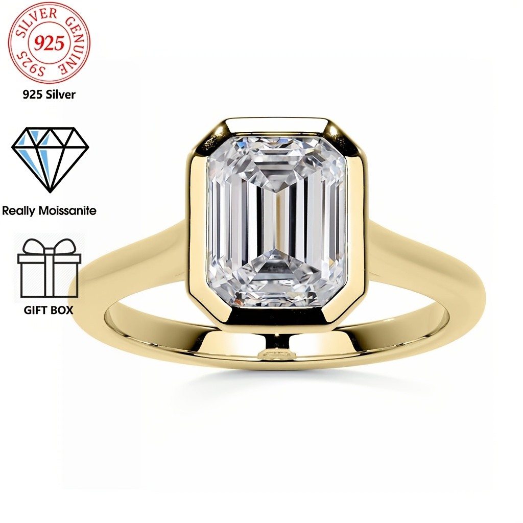 Emerald Cut Moissanite Ring 6x8mm 2ct 925 Silver Size 6 7 8 9