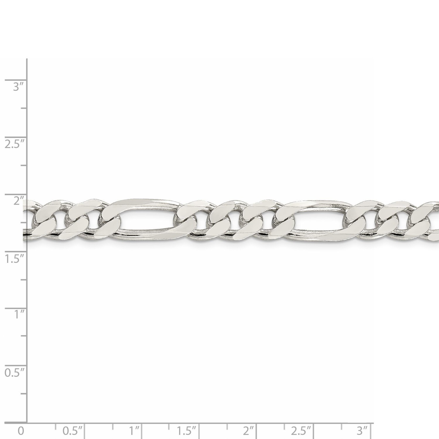 Sterling Silver 9.5mm Pave Flat Figaro Link Chain w/ Lobster Clasp 20″ – 26″