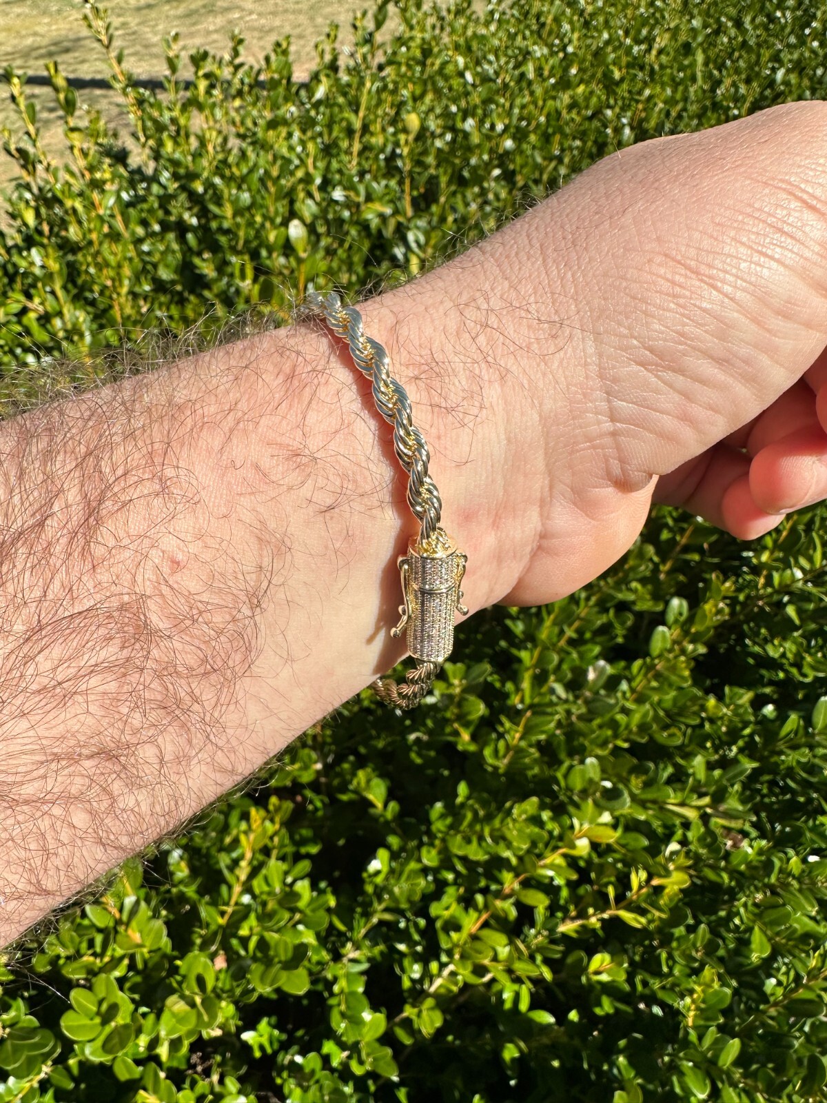 Iced MOISSANITE Clasp 14k Gold Over Stainless Rope Bracelet 4-6mm Pass Tester ✅