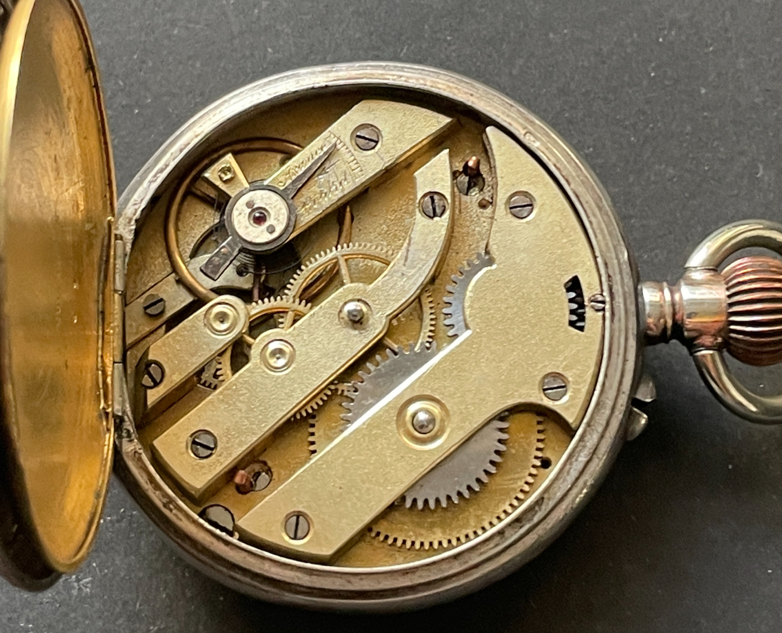 Antique Cylindre Pocket Watch Parts/Repair 45.4mm Two-Tone Case Silver 6j Swiss
