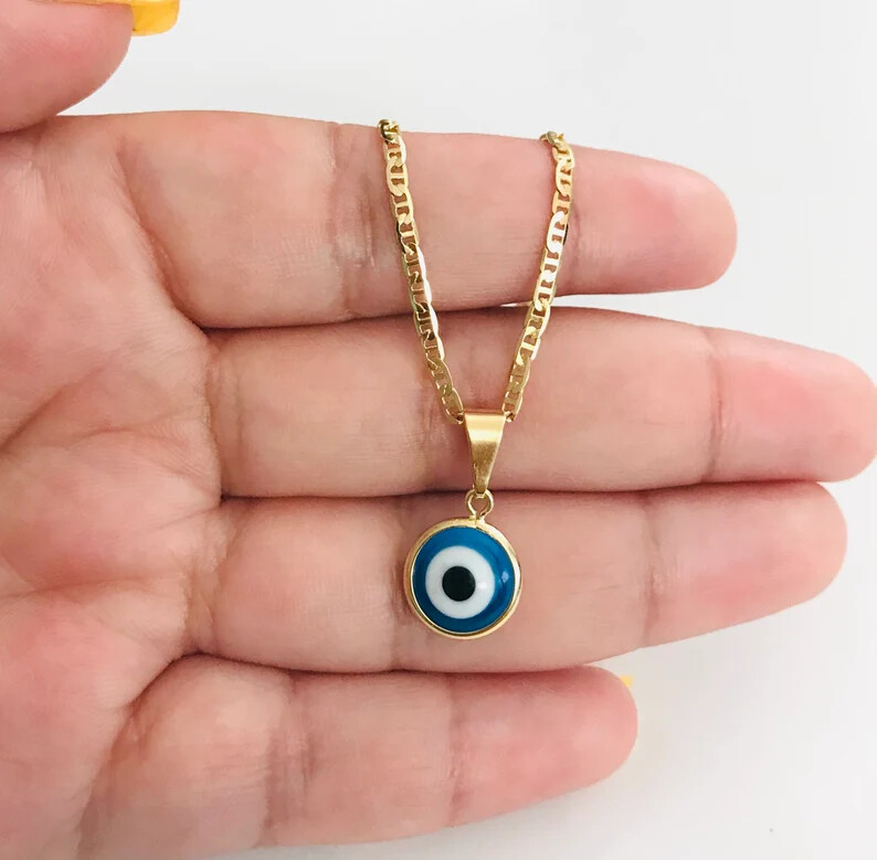 18K Gold Filled Blue Evil Eye Necklace / Pendant / Cadena / Dije Ojo Turco- P116