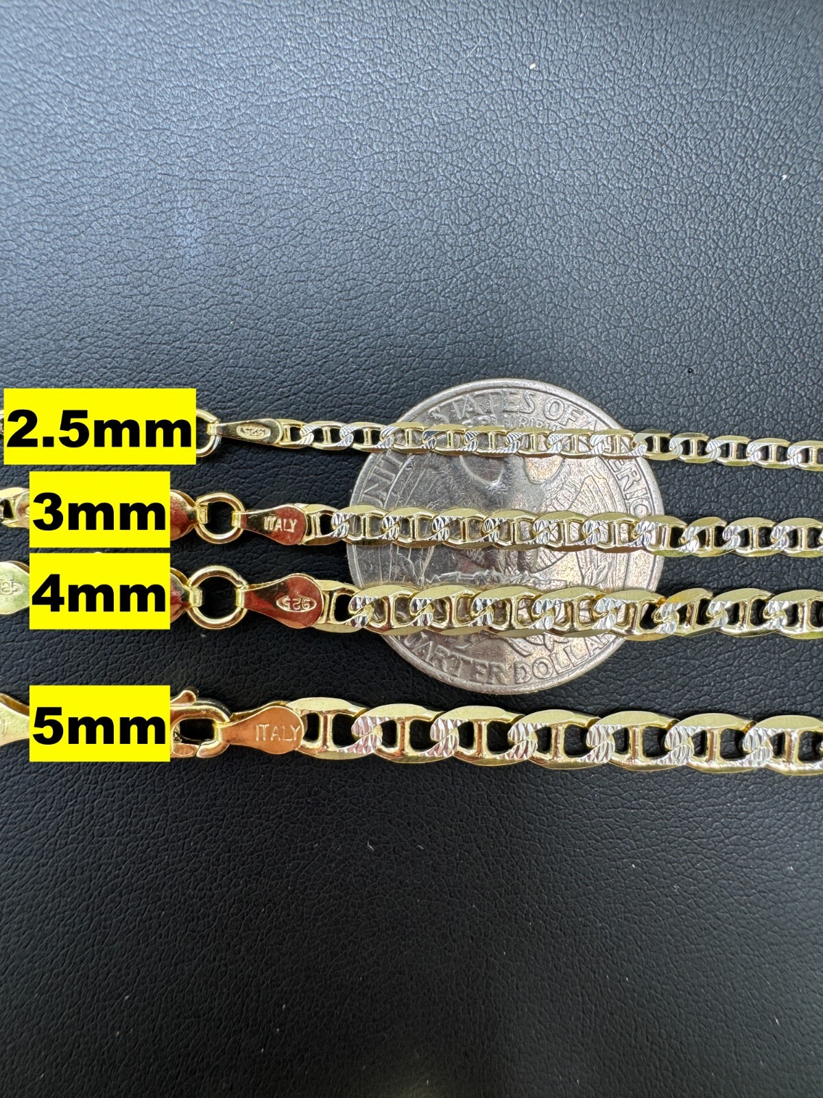 925 Sterling Silver 14k Gold Plated Two Tone Diamond Cut Mariner Chain Bracelet