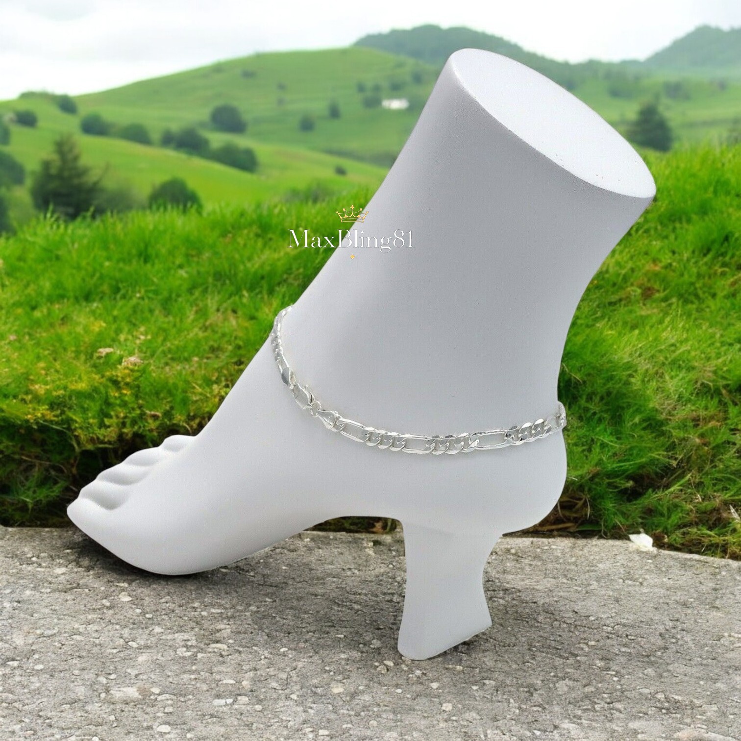 925 STERLING SILVER PLATED FIGARO LINK CHAIN 5mm 10″ FASHION ANKLET BRACELET