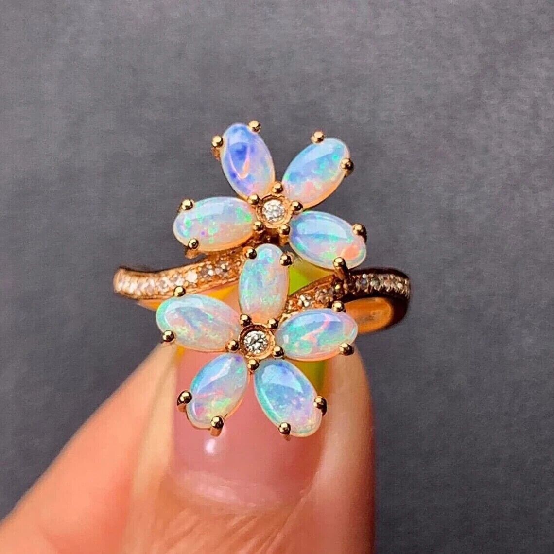 3Ct Oval Cut Simulated Fire Opal Women’s Flower Ring 14k Rose Gold Plated Silver