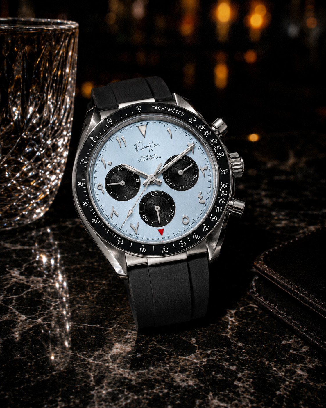 Élan Noir Chronograph Watch VK63 Light Blue Dial Sapphire Crystal Steel 40mm