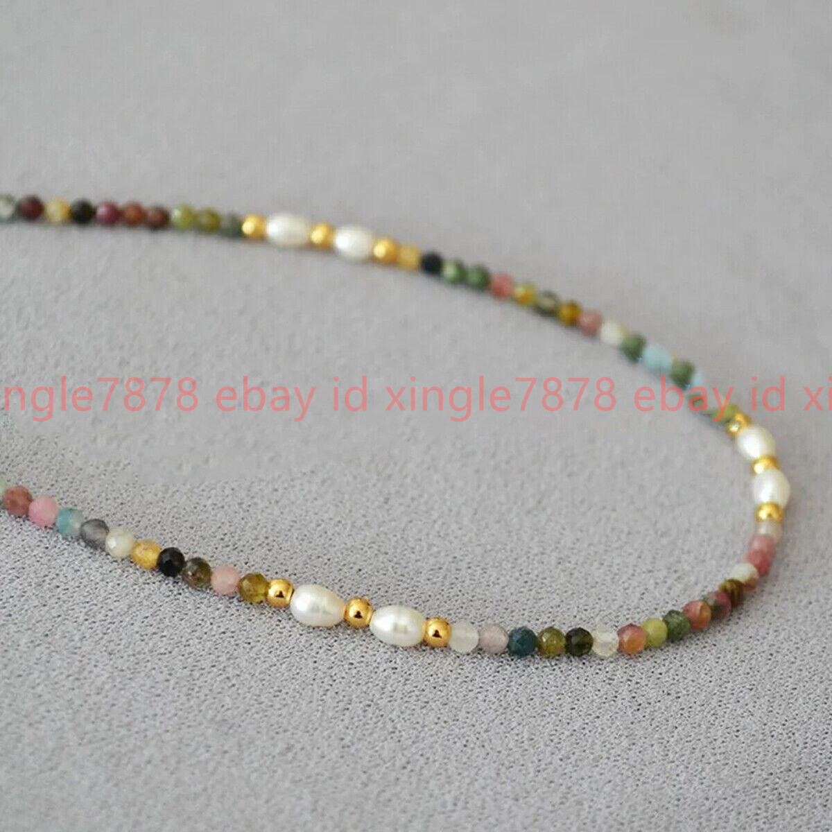 3mm Faceted Multicolor Tourmaline Round Gems Beads Natural White Pearl Necklace