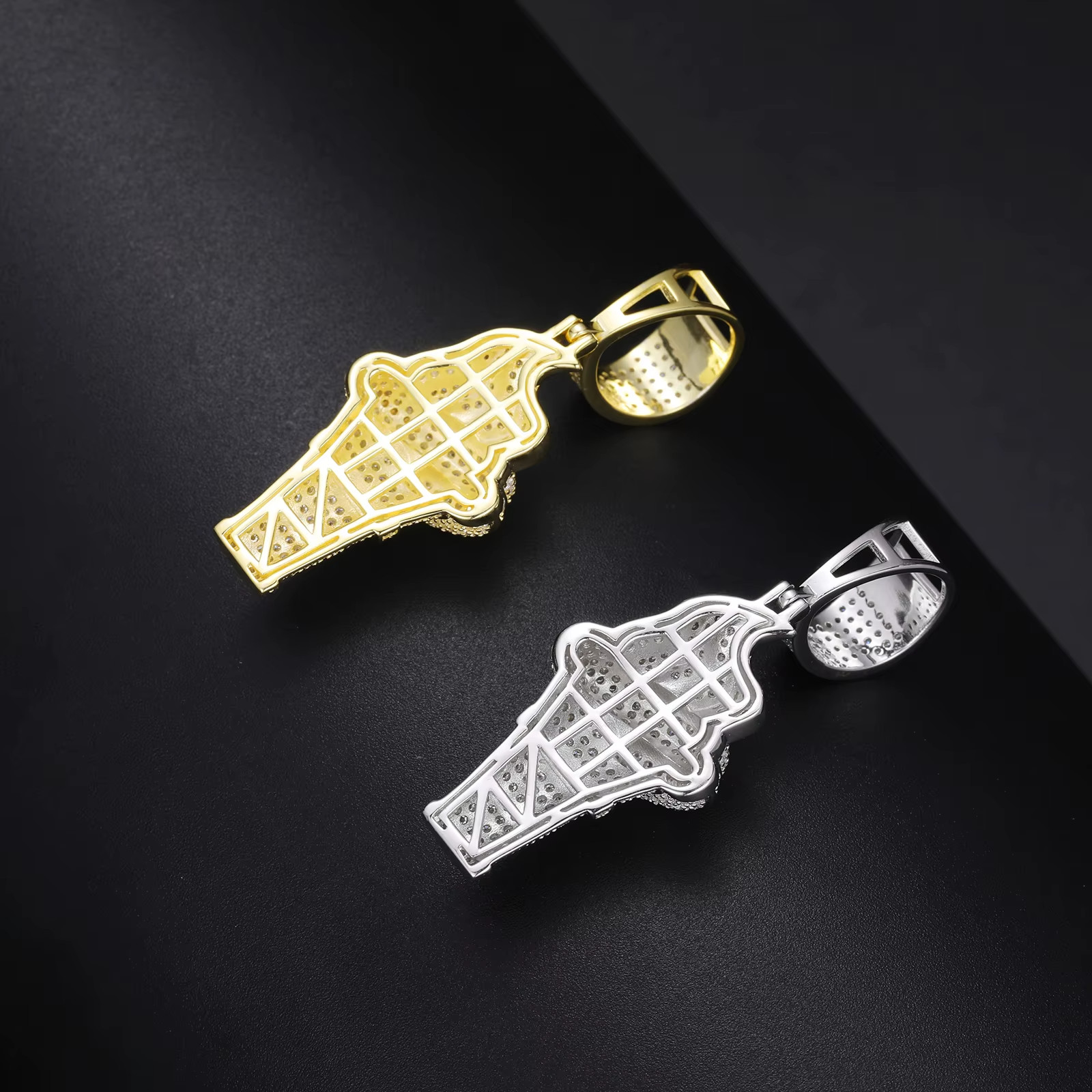 Iced Out Ice Cream Cone Moissanite Pendant 925 Silver 14k White Gold Plated