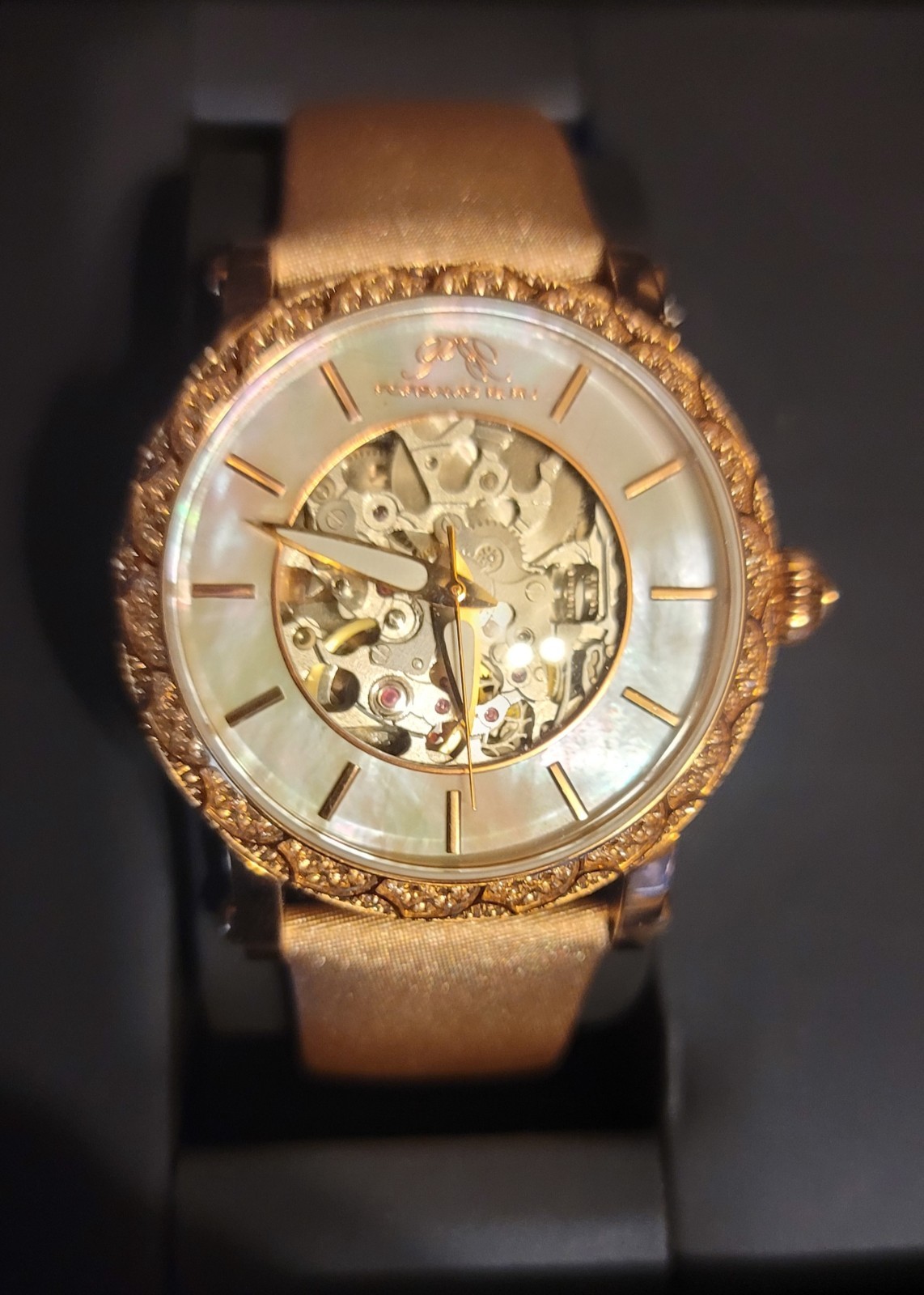 Porsamo Bleu Liza Luxury Automatic Topaz Women’s Satin Leather Watch, Rose