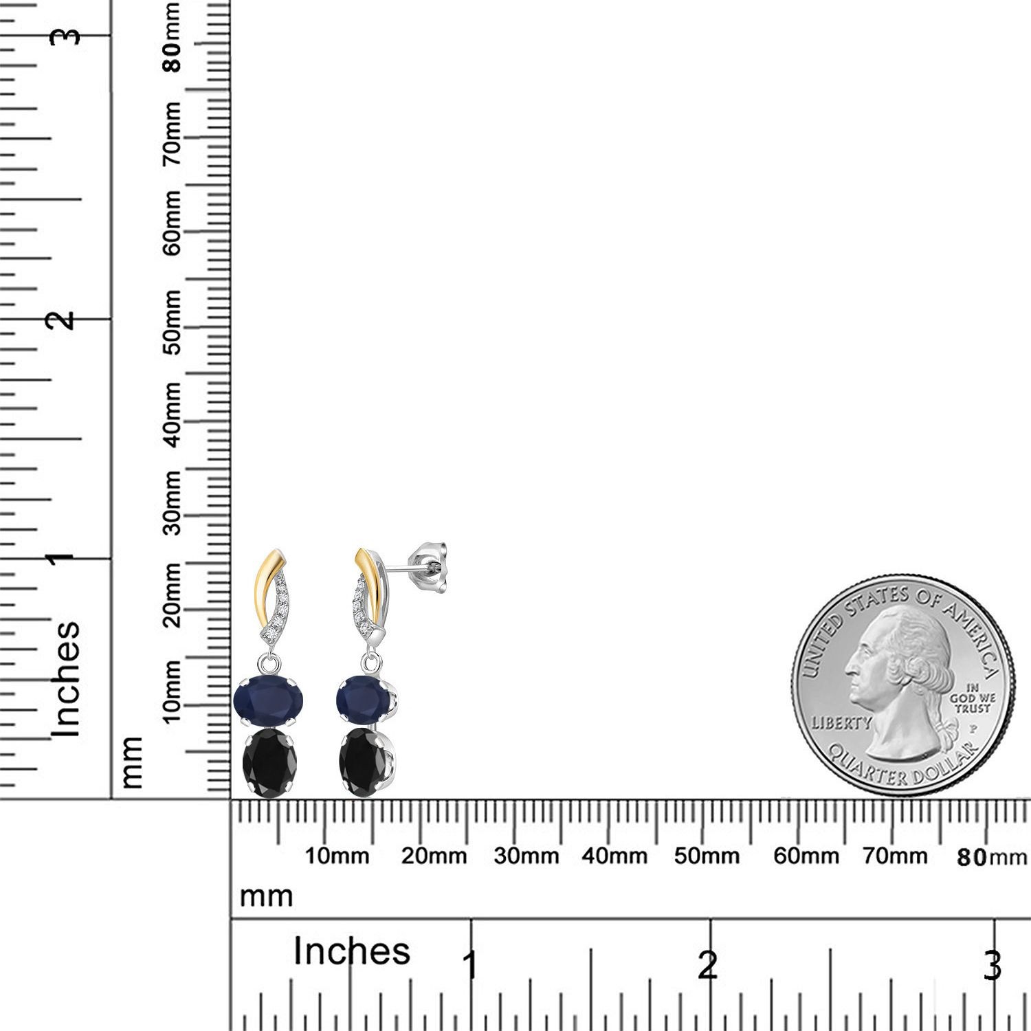 925 Silver and 10K Yellow Gold Sapphire and Black Sapphire and Lab Grown