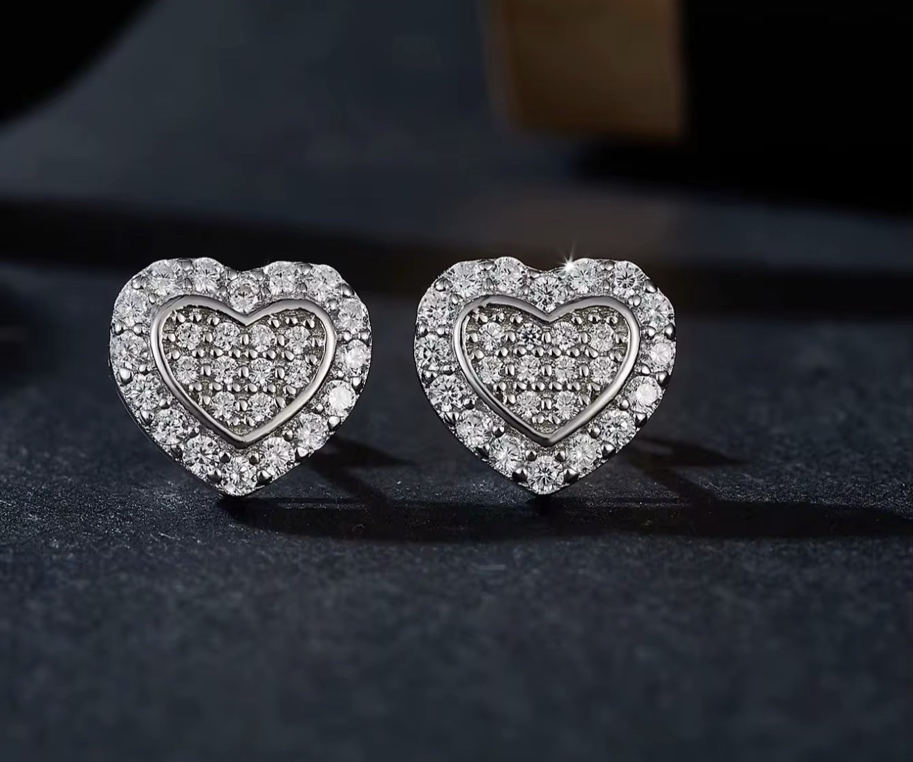 Stunning Heart-Shaped Moissanite Pavé Halo Stud Earrings – Timeless Elegance