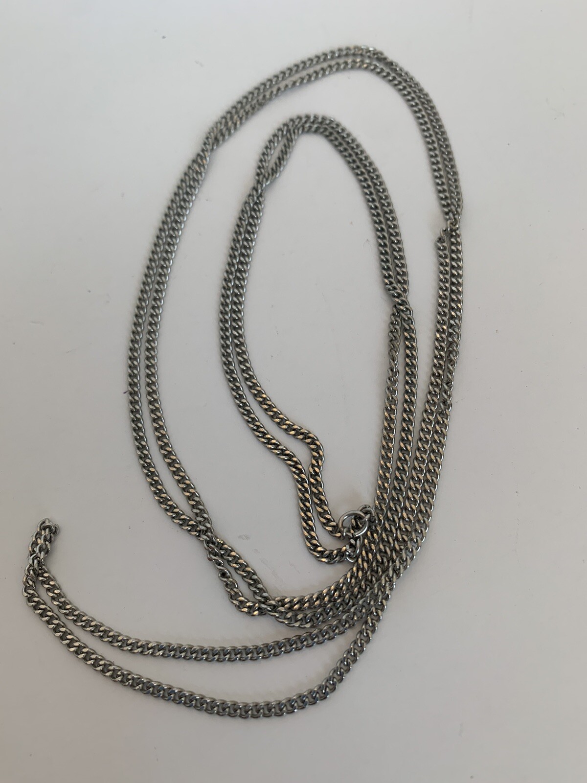 Silvertone Plain Chain Necklace Overhead No Clasp 40″