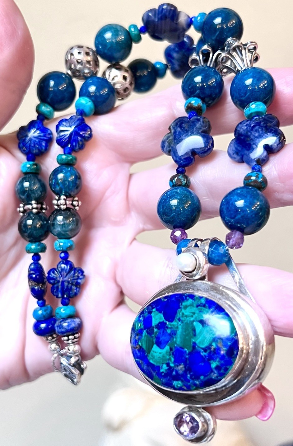 GORGEOUS Artisan Sterling Silver Azurite, Chrysocolla, Lapis, Etc. Necklace