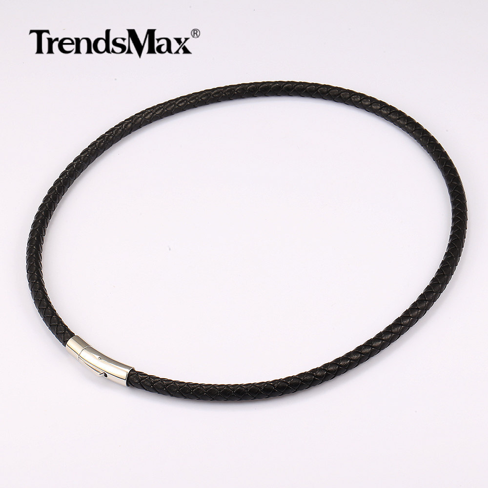 4/6MM Red/Brown/Black Braided Cord Rope Leather Necklace Choker Push Lock 16-30″