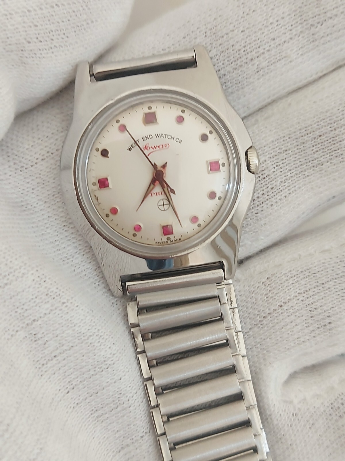 West end Sowar Prima Watch Hand Wind White Red Ruby Fitted Dial 34 mm Men Swiss