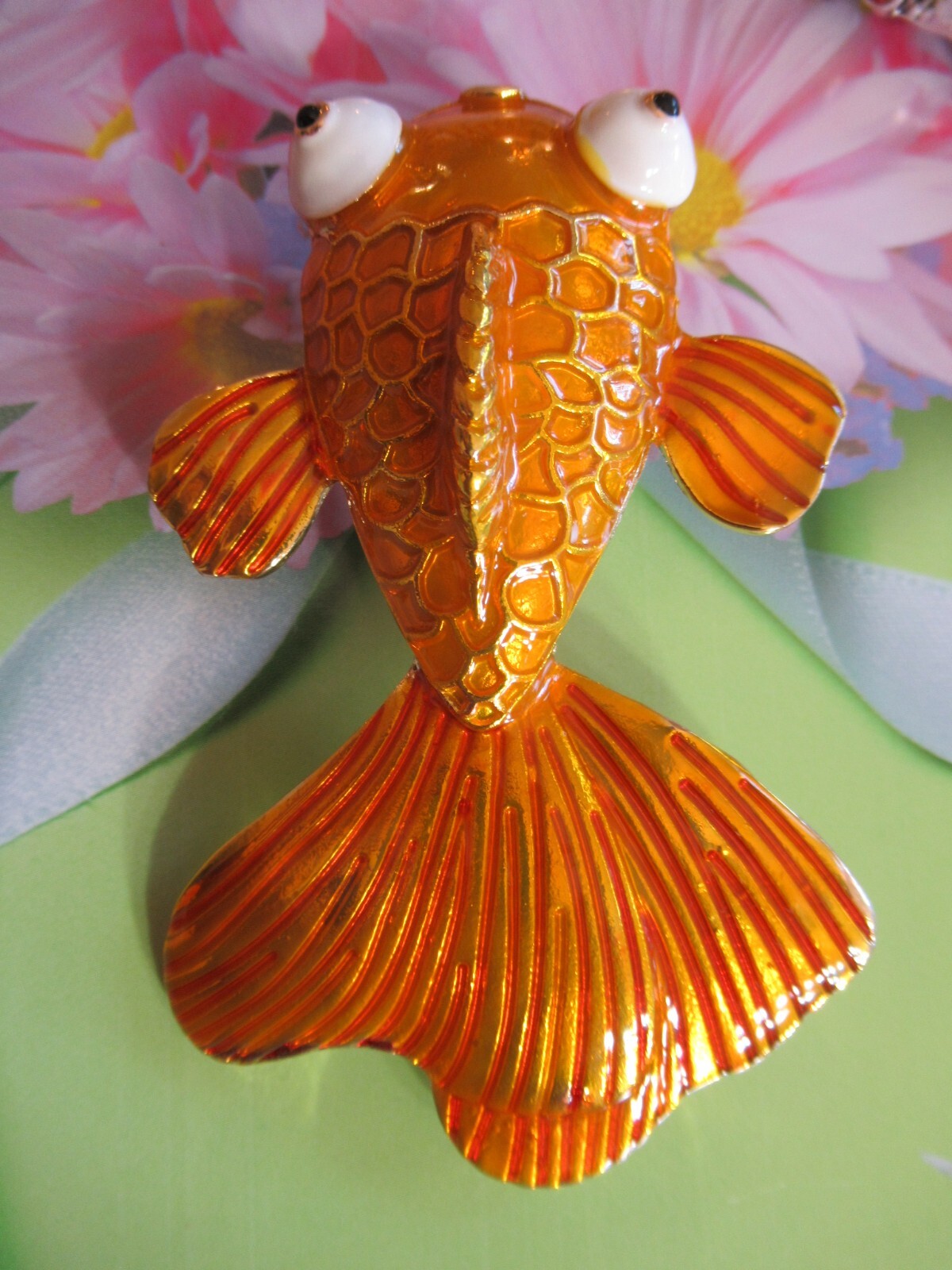 LARGE GOLD FISH ENAMEL MULTI-COLOR RHINESTONES & GEMSTONE BROOCH- YOU CHOOSE