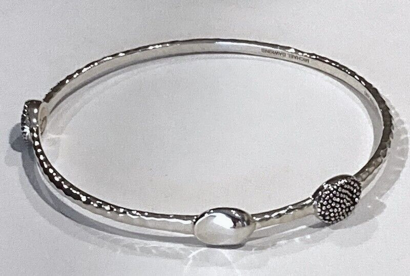 Michael Dawkins Sterling Organic Hammered & Caviar Dot Slip-on Bangle 14.9g S/M