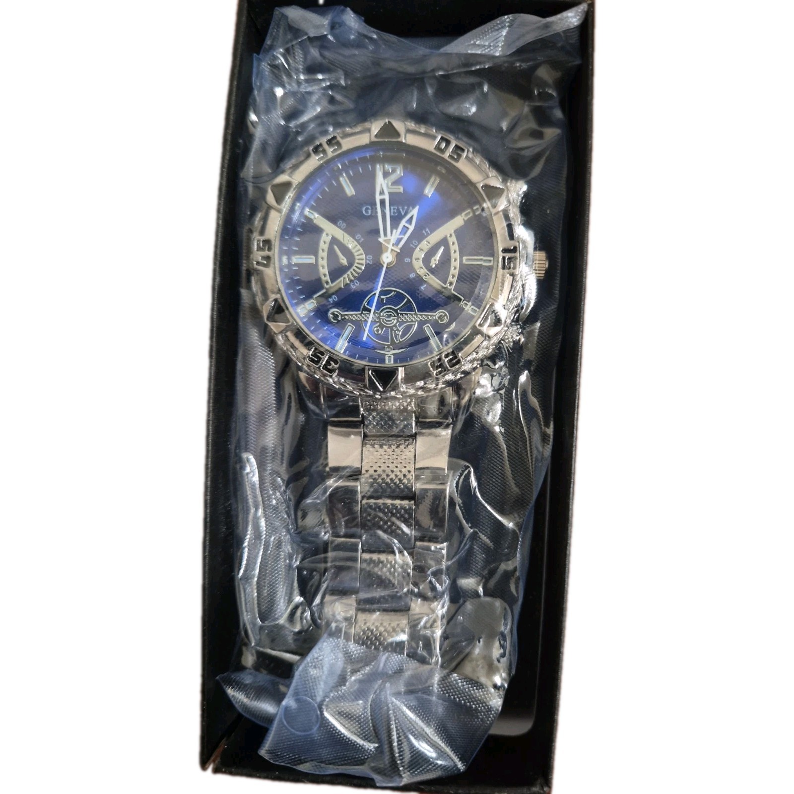 Geneva Men’s Stainless Steel Chronograph Watch – Blue Dial