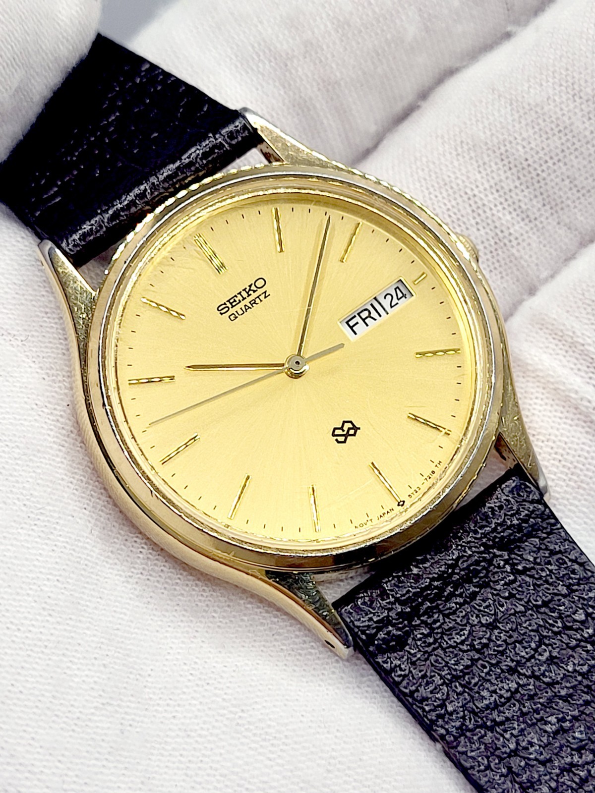 [WORKS] Seiko Watch Men 34mm Day Date Gold Dial Gold Tone Round