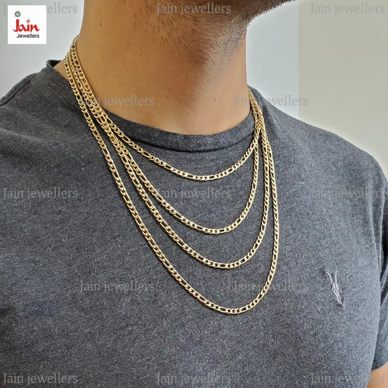 REAL GOLD 18 Kt, 22 Kt Hallmark Gold Figaro Link Unisex Necklace Chain 3.5 MM
