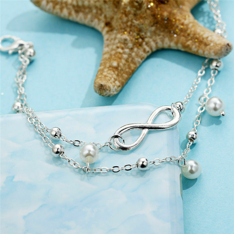Girls Fashion Anklet Bracelet Beach w/ Bead 8 Word Foot Chain Jewelry Bracelet