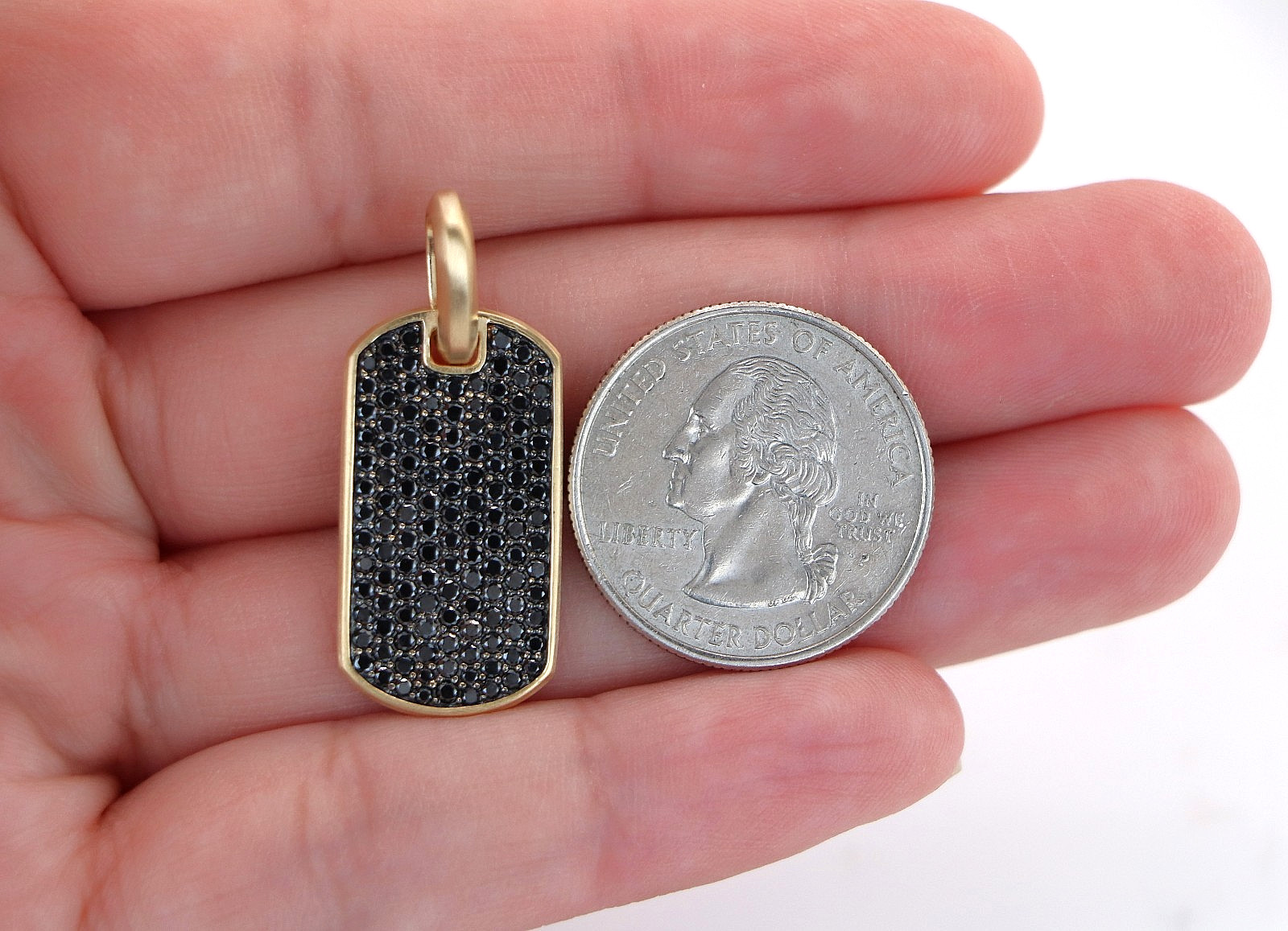 $4,500 David Yurman 18K Yellow Gold Pave Black Diamond 27mm Chevron Tag Pendant