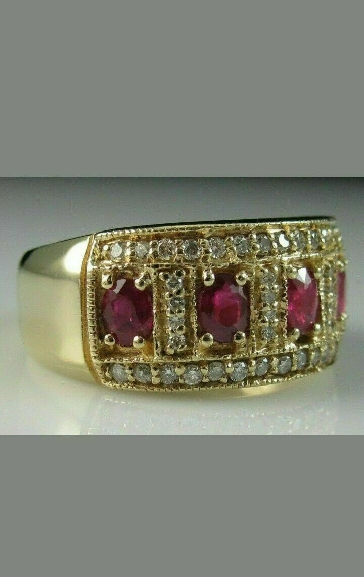 3.00 Ct Oval Natural Ruby & Diamond Anniversary Gift Ring 14k Yellow Gold Size 7