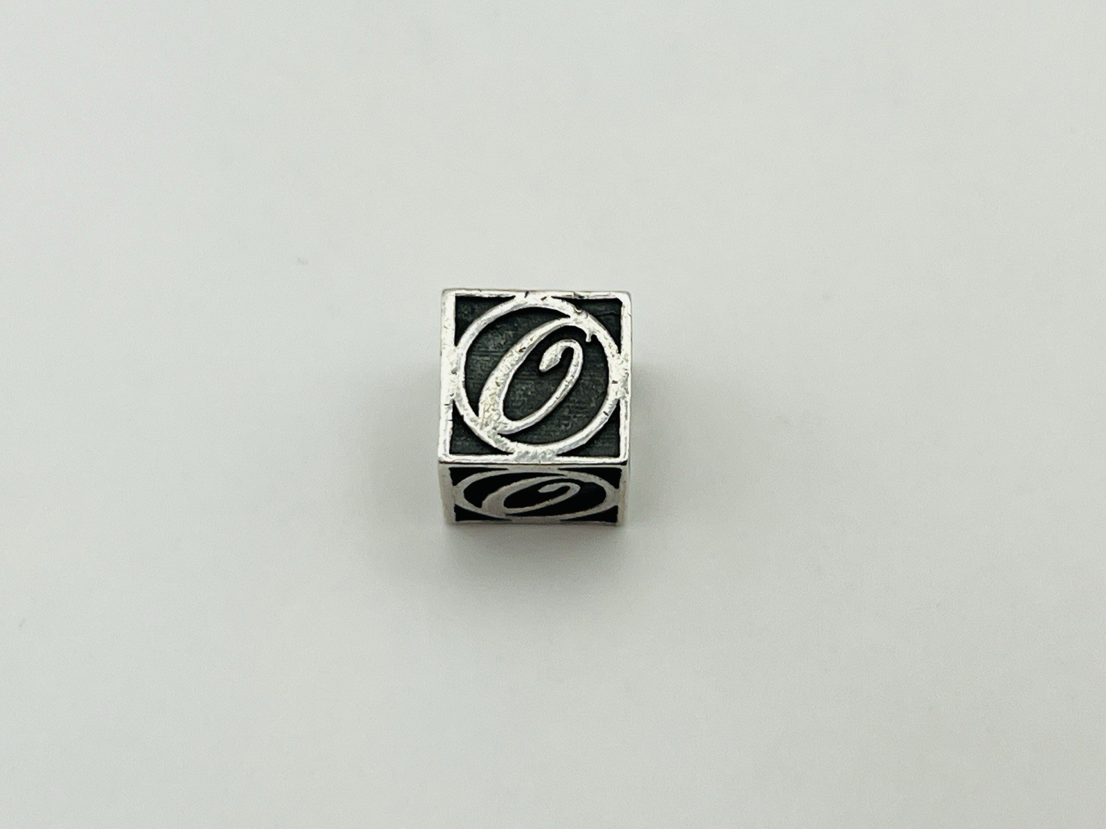 Sterling Silver Square Letter O Bead Bracelet Charm