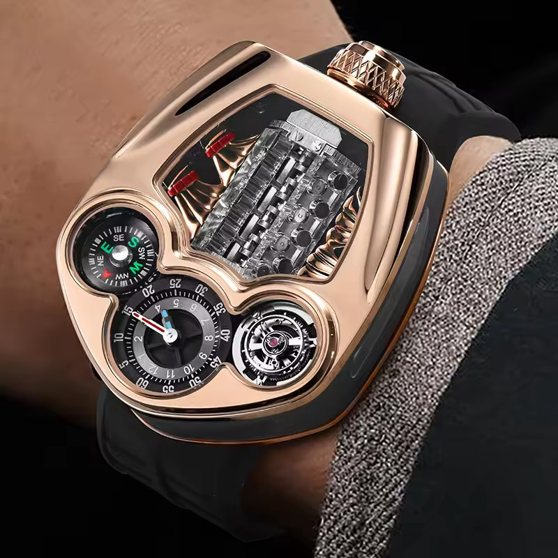 🔥USA🔥PINDU Engine Series Personality Leisure Barrel Hollow Men’s P6658 Watch