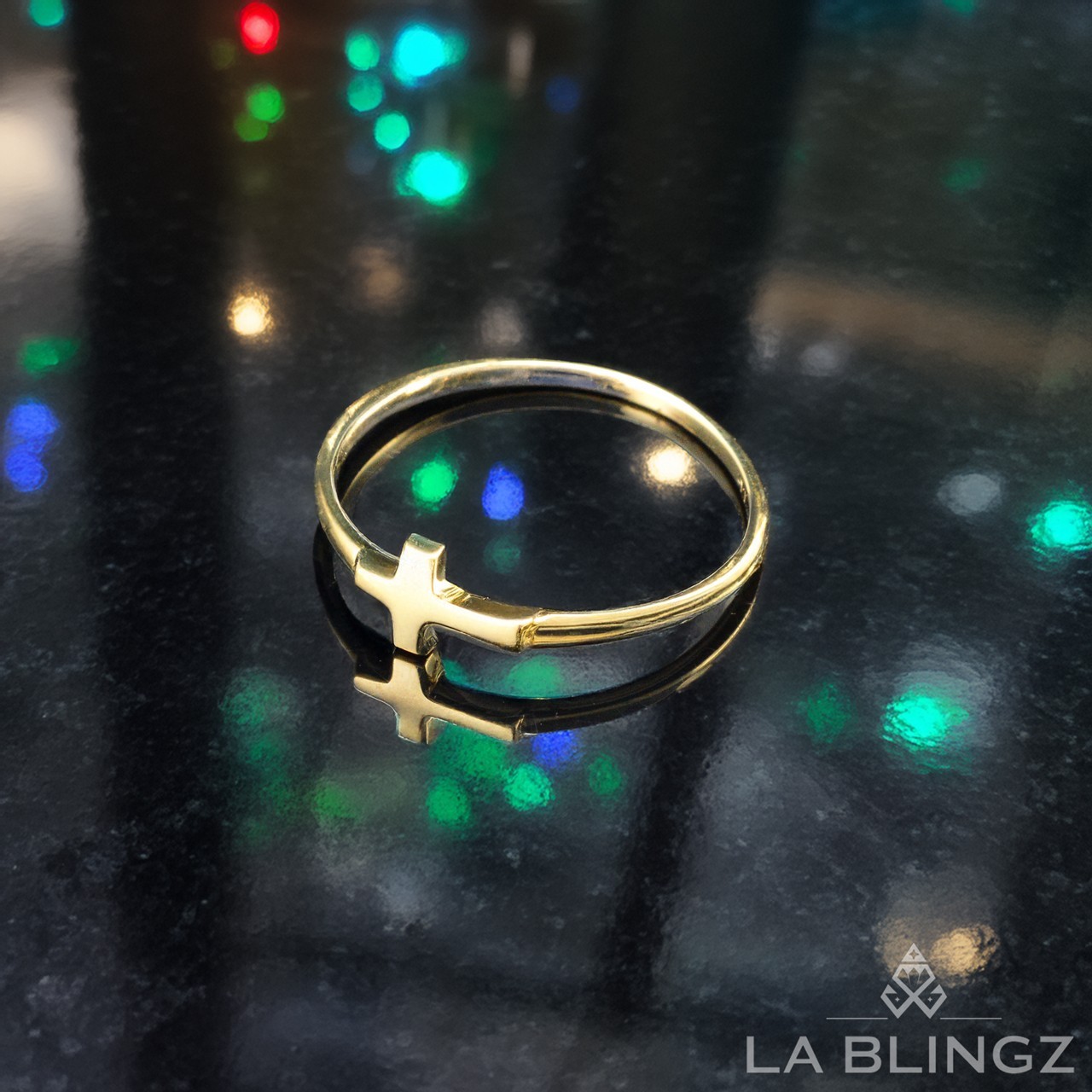 Gold Sideways Cross Stacking Ring Women Solid 10K/14K Yellow or White Gold