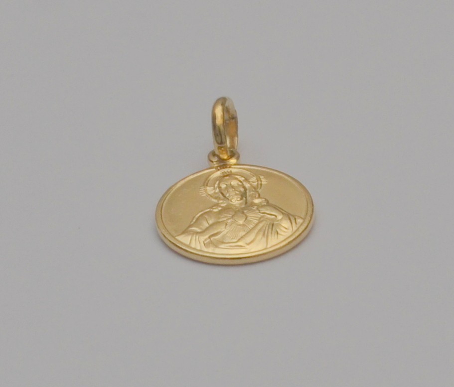 Small 18K Gold Sacred Heart of Jesus Our Lady of Mount Carmel Medal Pendant P3
