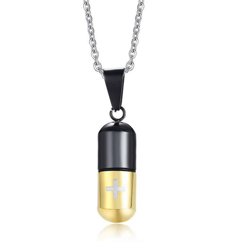 Medical Cross Pill Container Holder Pendant Necklace Choker Gift Stainless Steel