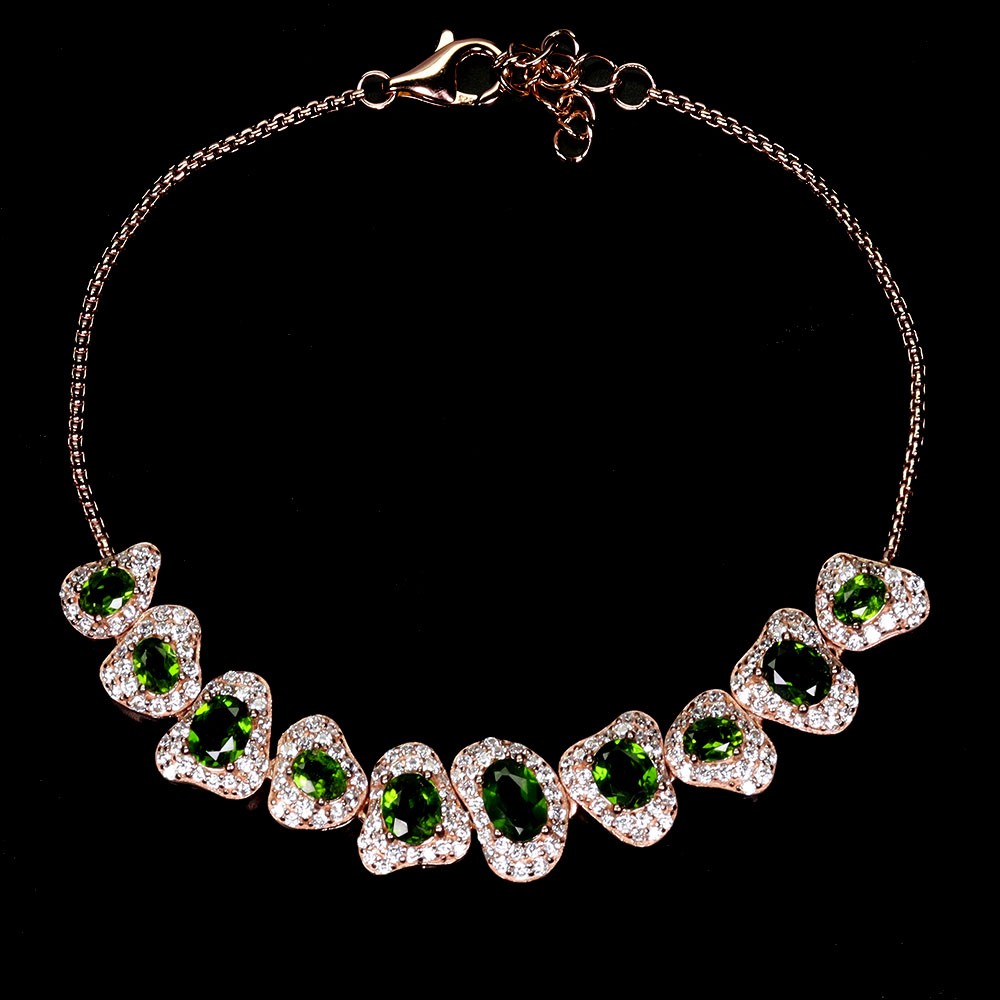 925 Sterling Silver Bracelet Oval Chrome Diopside 6x4mm Gemstone Jewelry 6.5 In