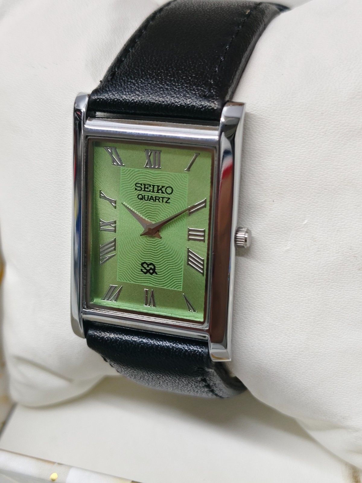 Vintage Refurbished Seiko Slim Tank Green Quartz Japan Men s Wrist Watch