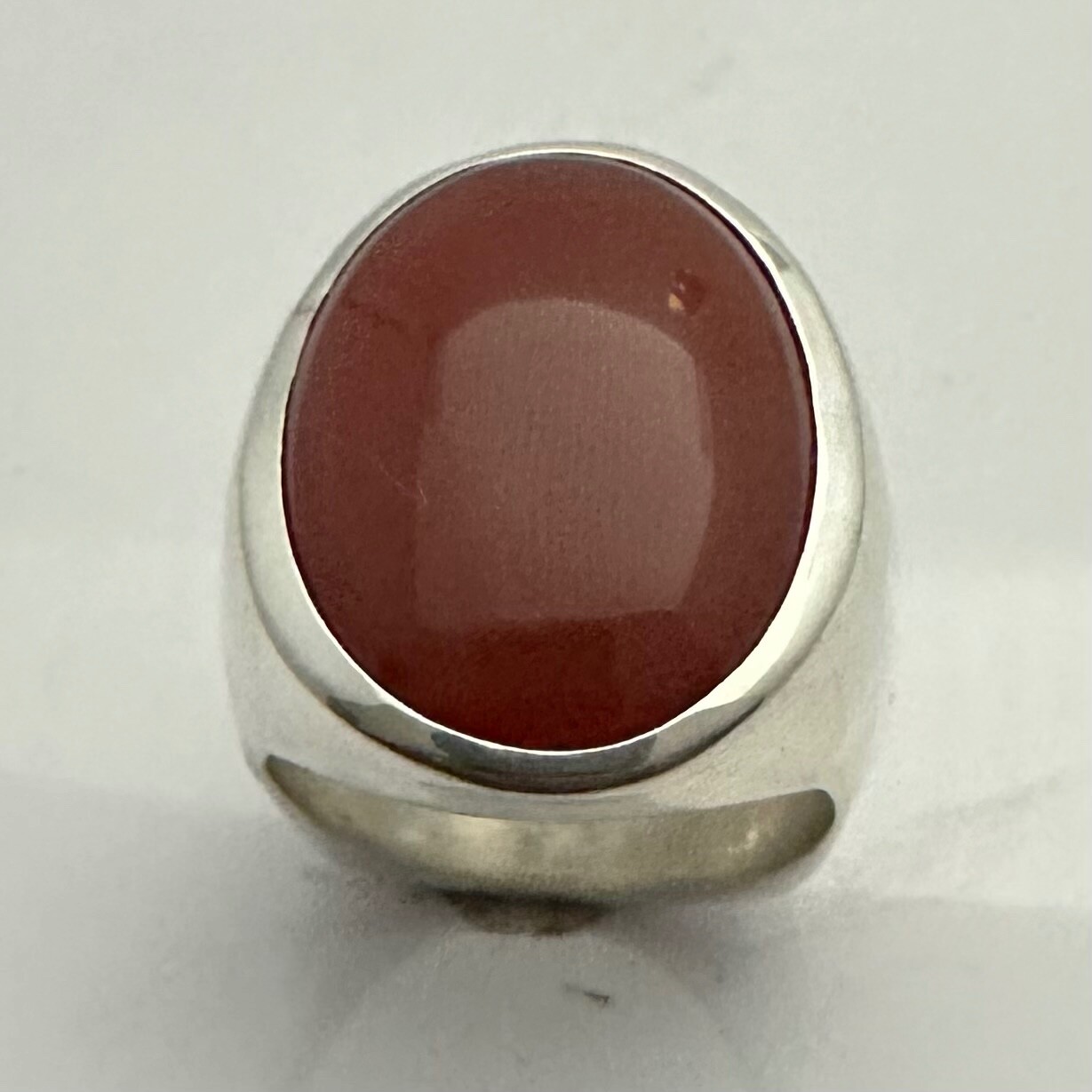 MJG STERLING SILVER XL 18 X 24 mm OVAL CARNELIAN RING. SZ 10. 34 Grams