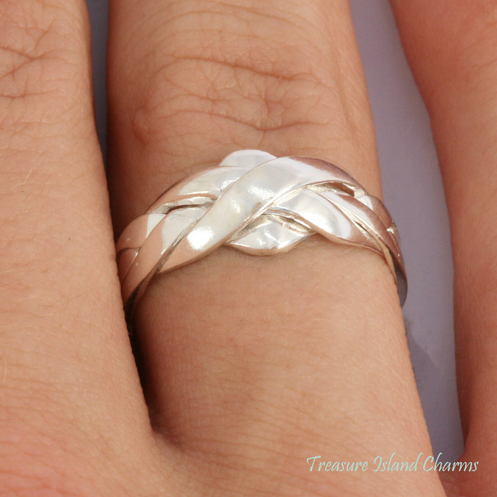 Solid 925 Sterling Silver 4-Piece 4-Band Braid Puzzle Ring Size 6,7,8,9,10,11,12