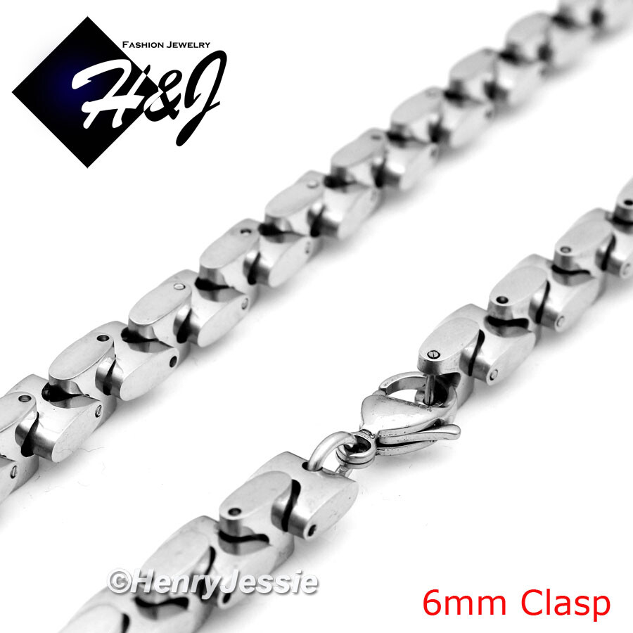 18-40″MEN Stainless Steel 6mm/8mm Silver Interlock Bone Link Chain Necklace*N137