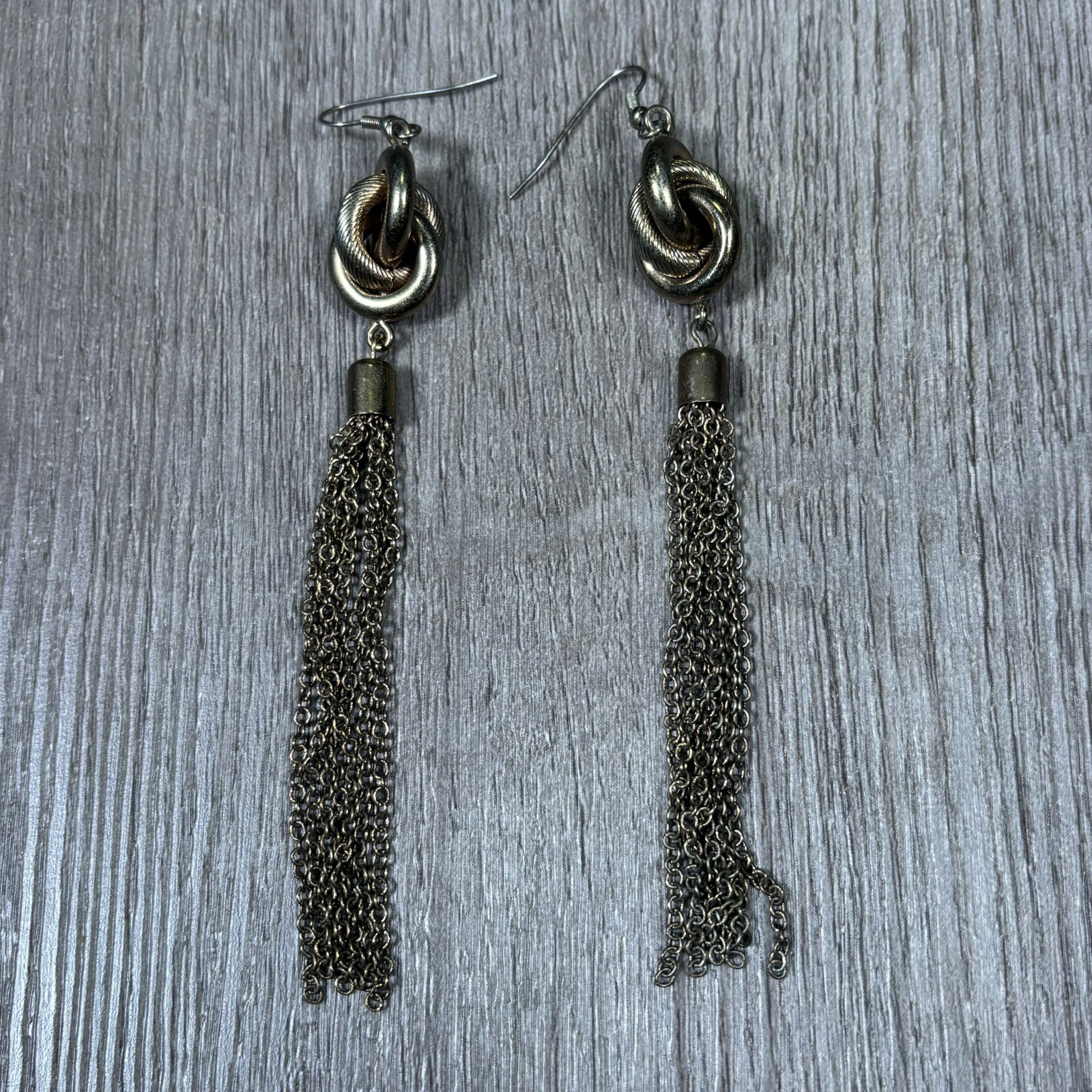 gold brass brown earrings Chain Costume Jewelry Steam Punk Glam Metallic Goth