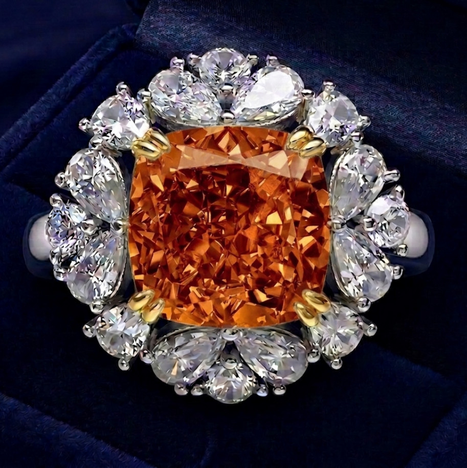 RARE 6.20 Ct Certified Cushion Cut Orange Natural Diamond Ring White Gold Finish