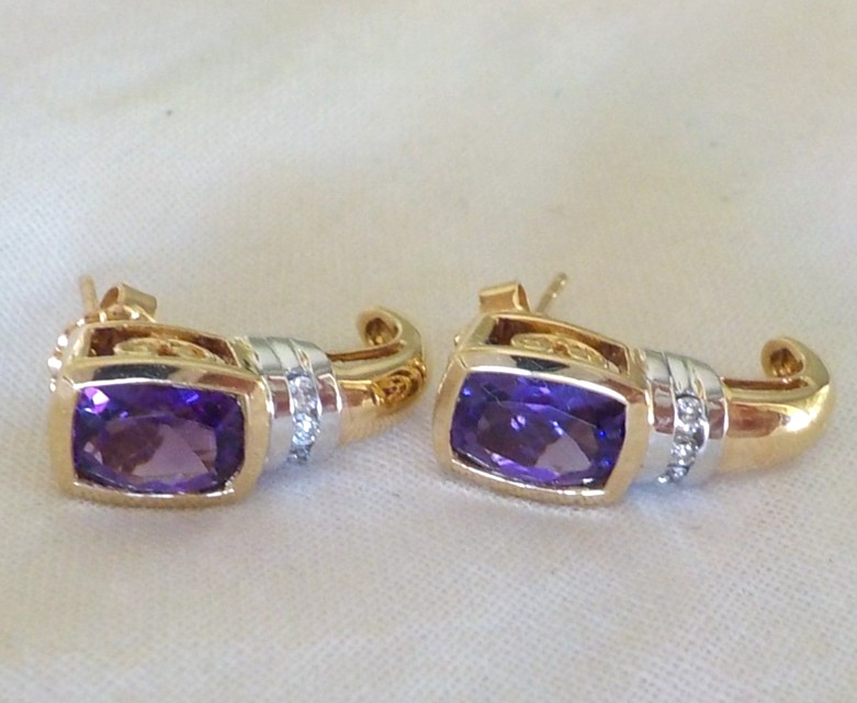 Stunning 14k Multi Gold Amethyst Diamond Earrings – 3.80 gms, 0.70 in, 1.66 ctw