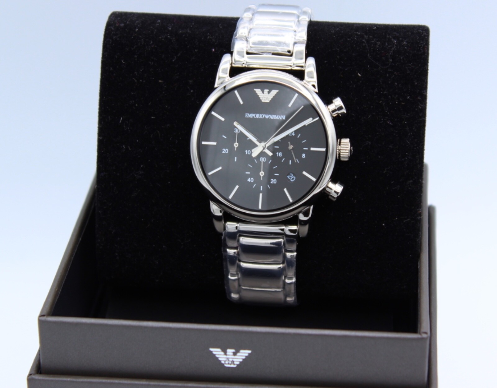 NEW AUTHENTIC EMPORIO ARMANI LUIGI BETA CLASSIC SILVER BLACK MEN’S AR1853 WATCH