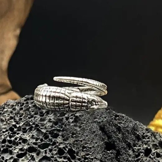 925 Sterling Silver Alligator Crocodile Unique Charms Open Ring One Size Fit All