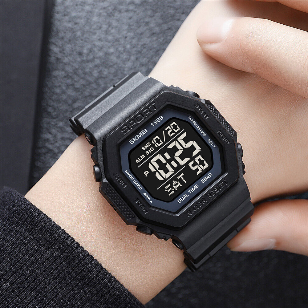 SKMEI Men Watch Rectangle Sport Watches Students Boy LED Date Digital Wristwatch