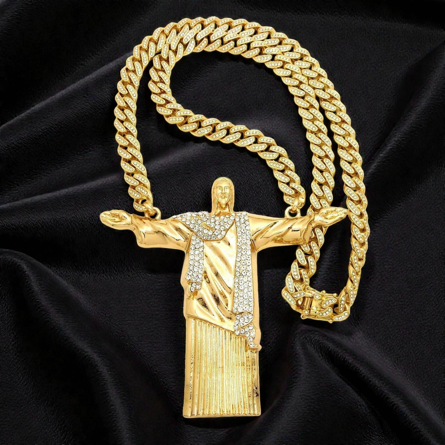 HIP HOP JUMBO XXL JESUS BODY CZ PENDANT 13mm 24″ ICED CUBAN CHAIN BLING NECKLACE