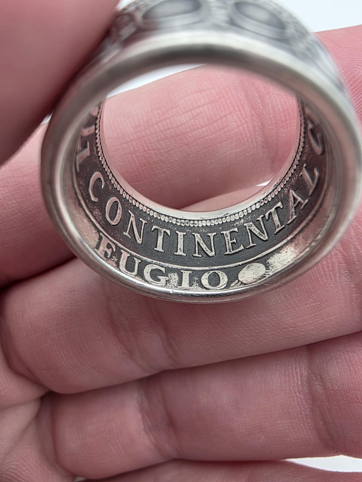 Coin Ring Made From A 99.9% Pure Silver Copy of the 1776 Continental Dollar